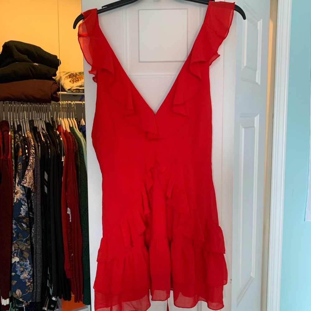 red ruffle dress